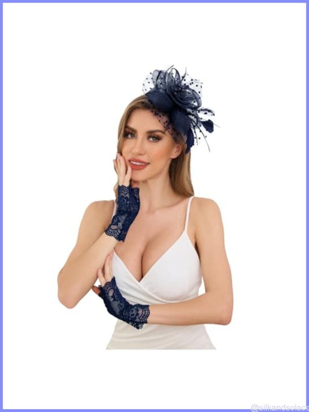 JASGOOD Fascinator Hat and Lace Gloves Set Tea Party Wedding Headwear
